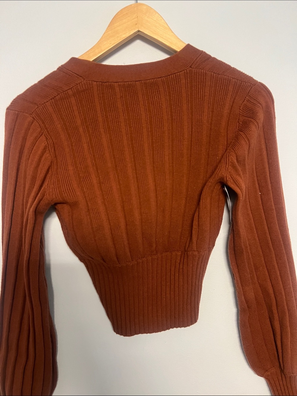 Deep V Ribbed Button-Up Sweater Cardigan - Rust - Picture 7 of 10